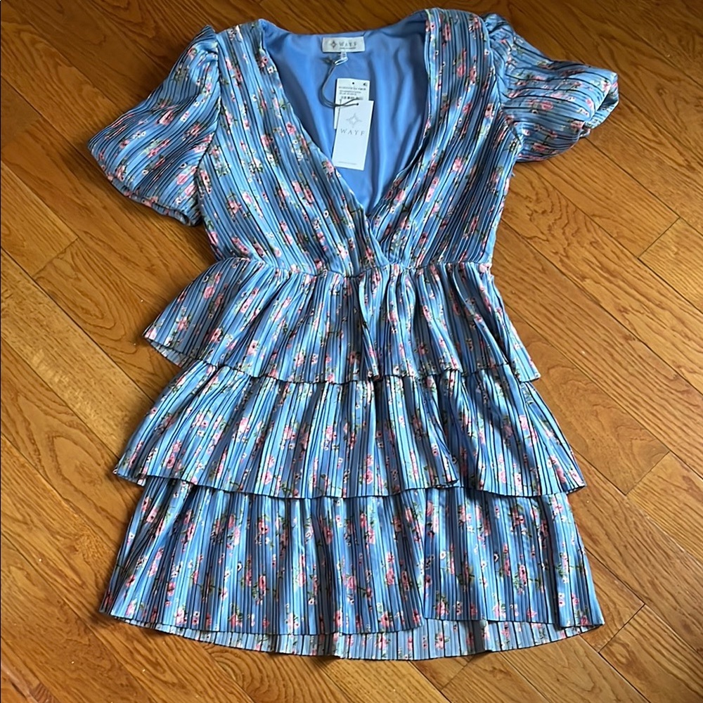 Wayf Blue Floral Tiered Dress